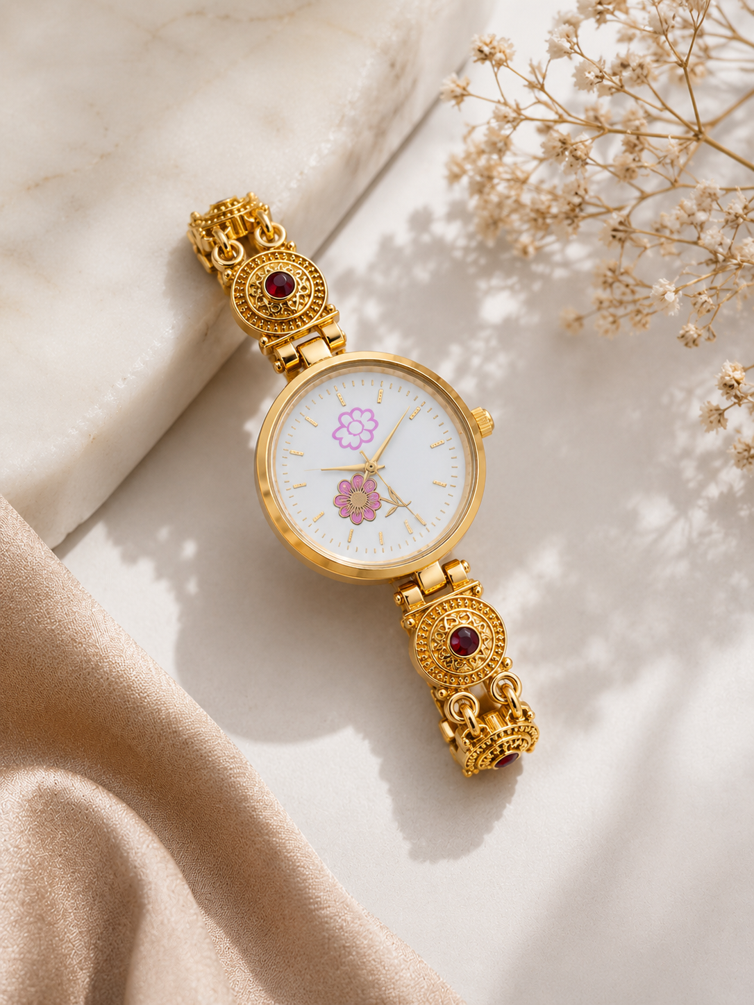 Golden Blossom Elegance Women's Bracelet Watch