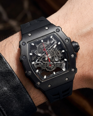 Luxury Skeleton Black Silicone Strap Men's Watch