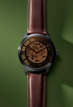 Velvet Heritage Skeleton Brown Leather Watch